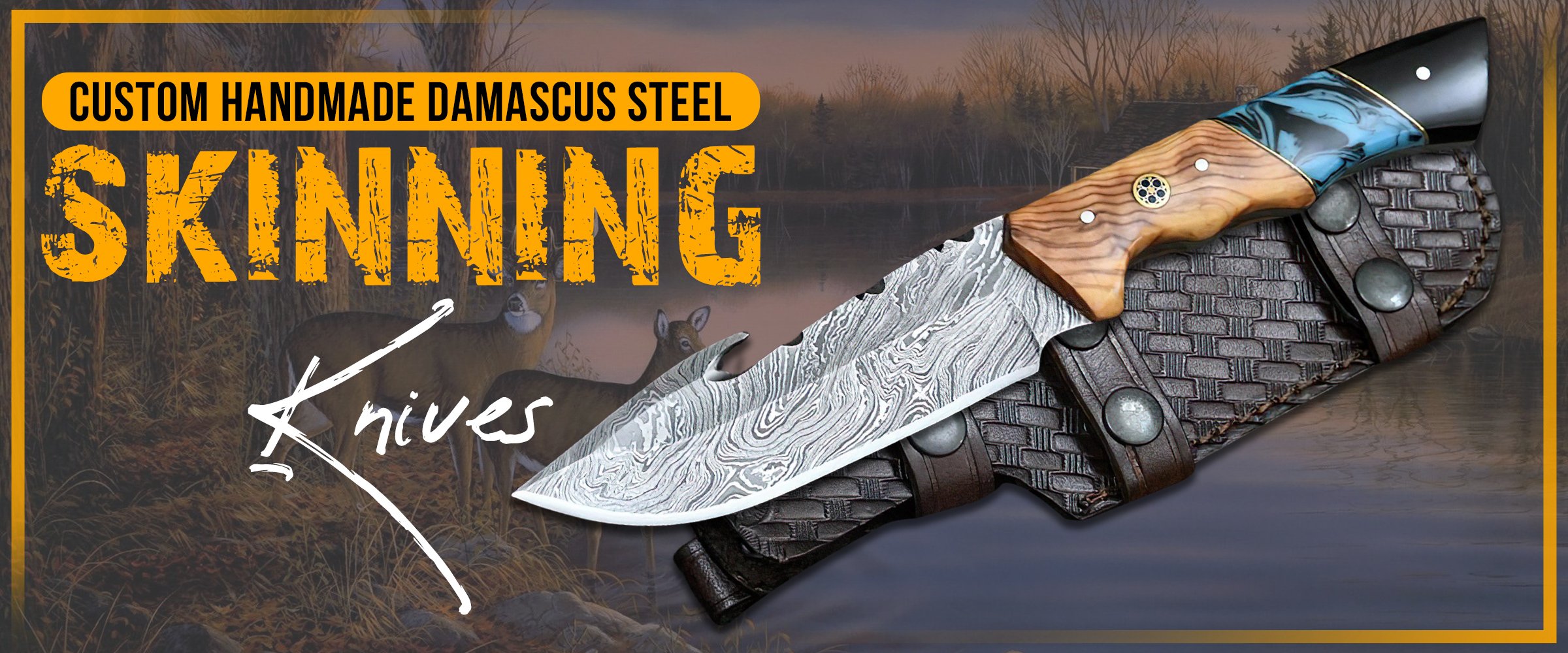 Custom Handmade Damascus Steel Skinner Knives