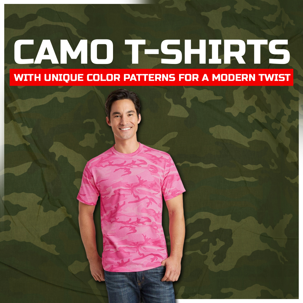 Camo T-shirts with unique color patterns for a modern twist