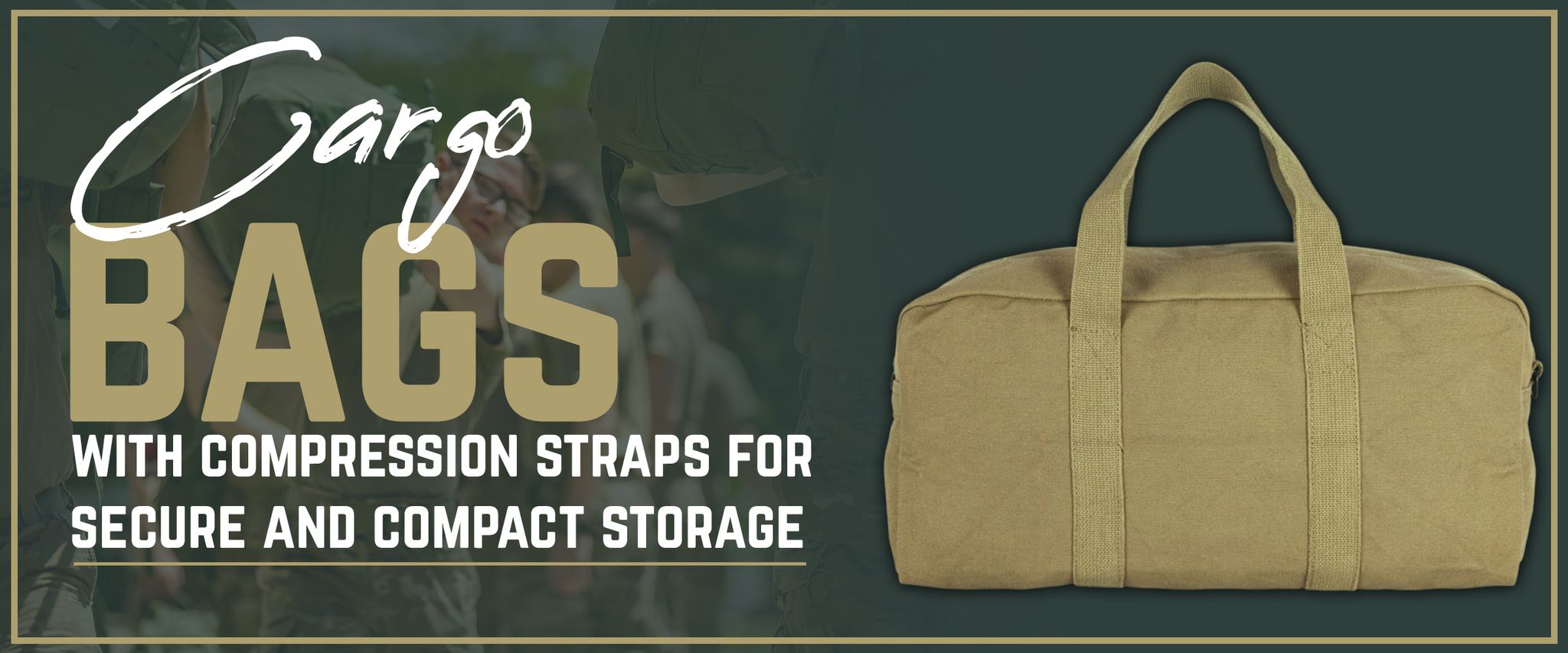 Cargo bags with compression straps for secure and compact storage