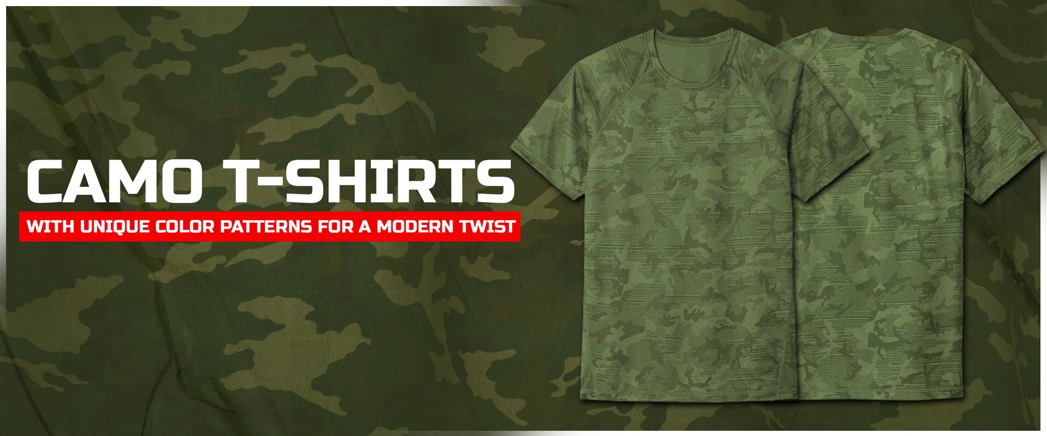 Camo T-shirts with unique color patterns for a modern twist