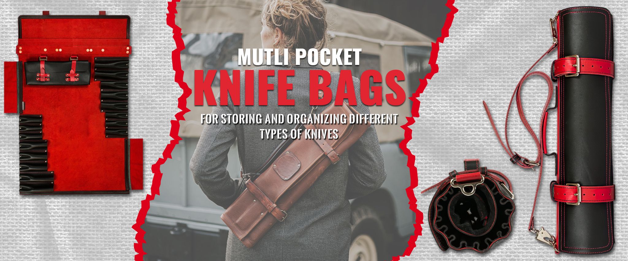 Multi-pocket knife bags for storing and organizing different types of knives