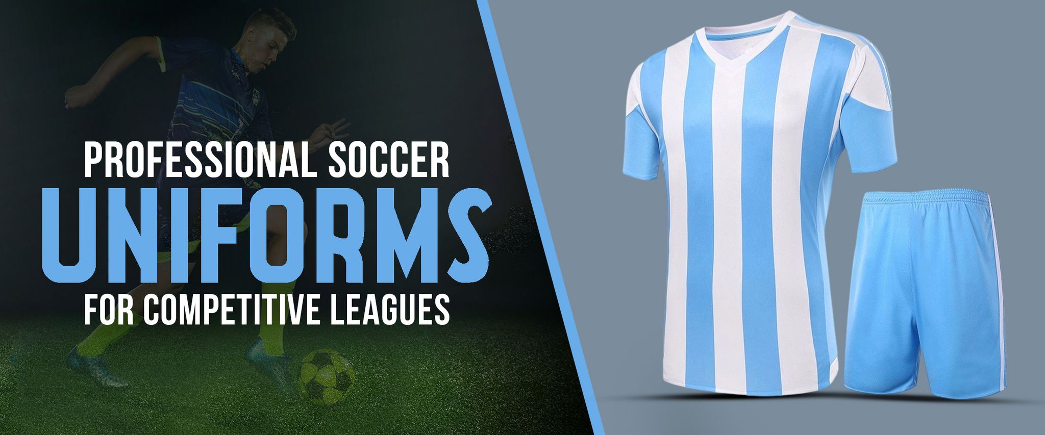 Professional soccer uniforms for competitive leagues