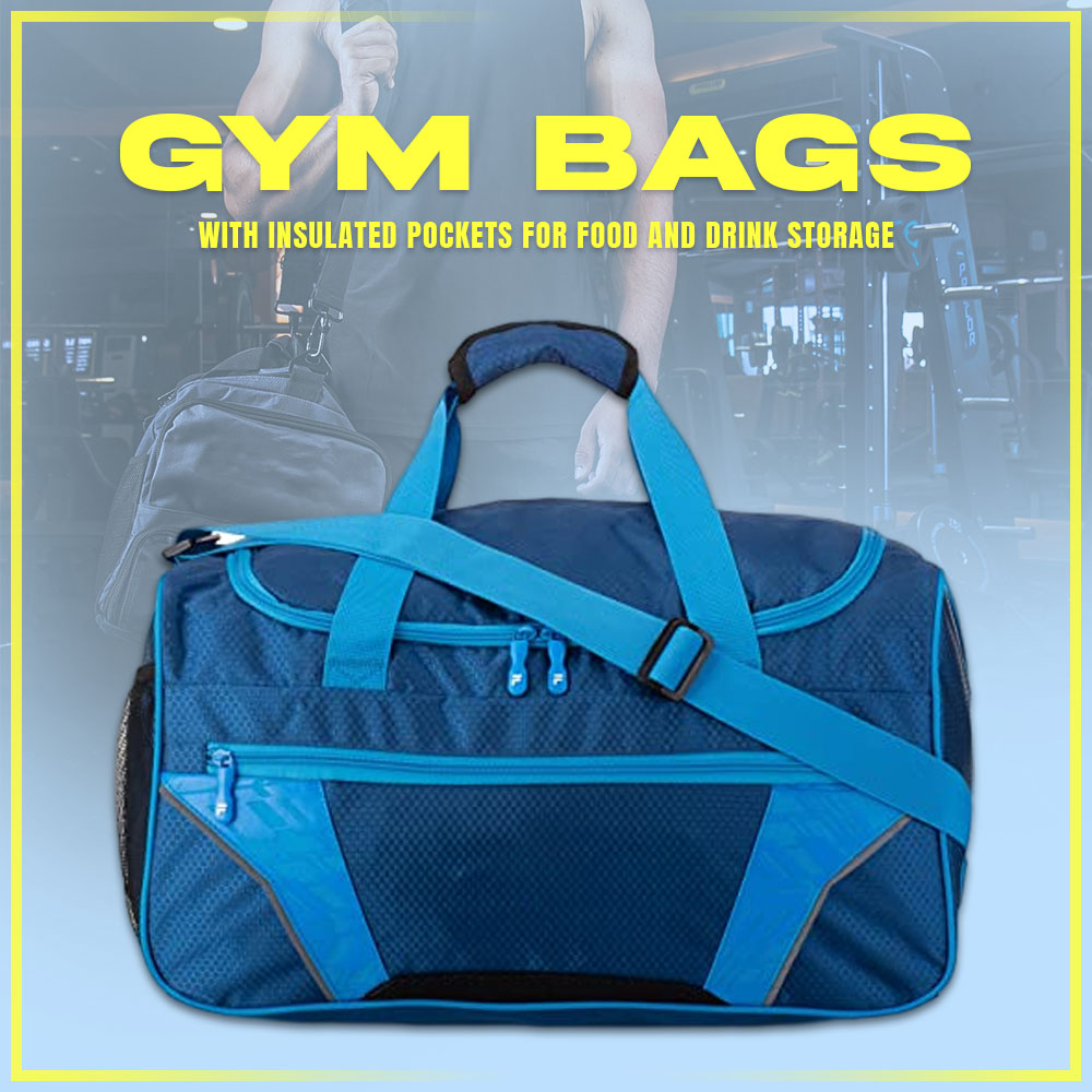 Gym bags with insulated pockets for food and drink storage