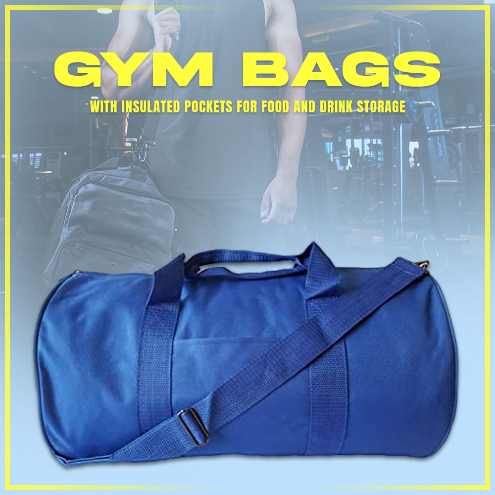 Gym bags with insulated pockets for food and drink storage