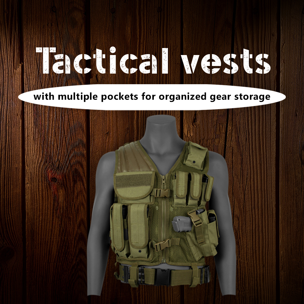 Tactical vests with multiple pockets for organized gear storage