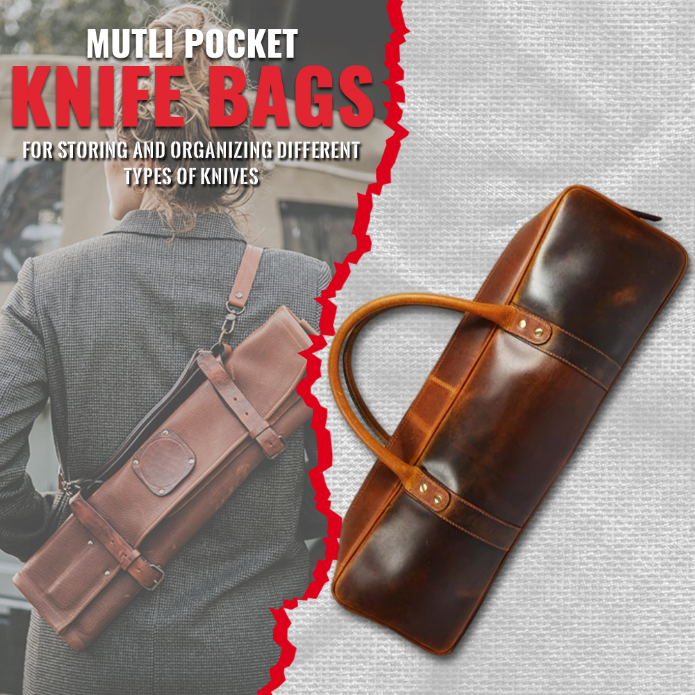 Multi-pocket knife bags for storing and organizing different types of knives