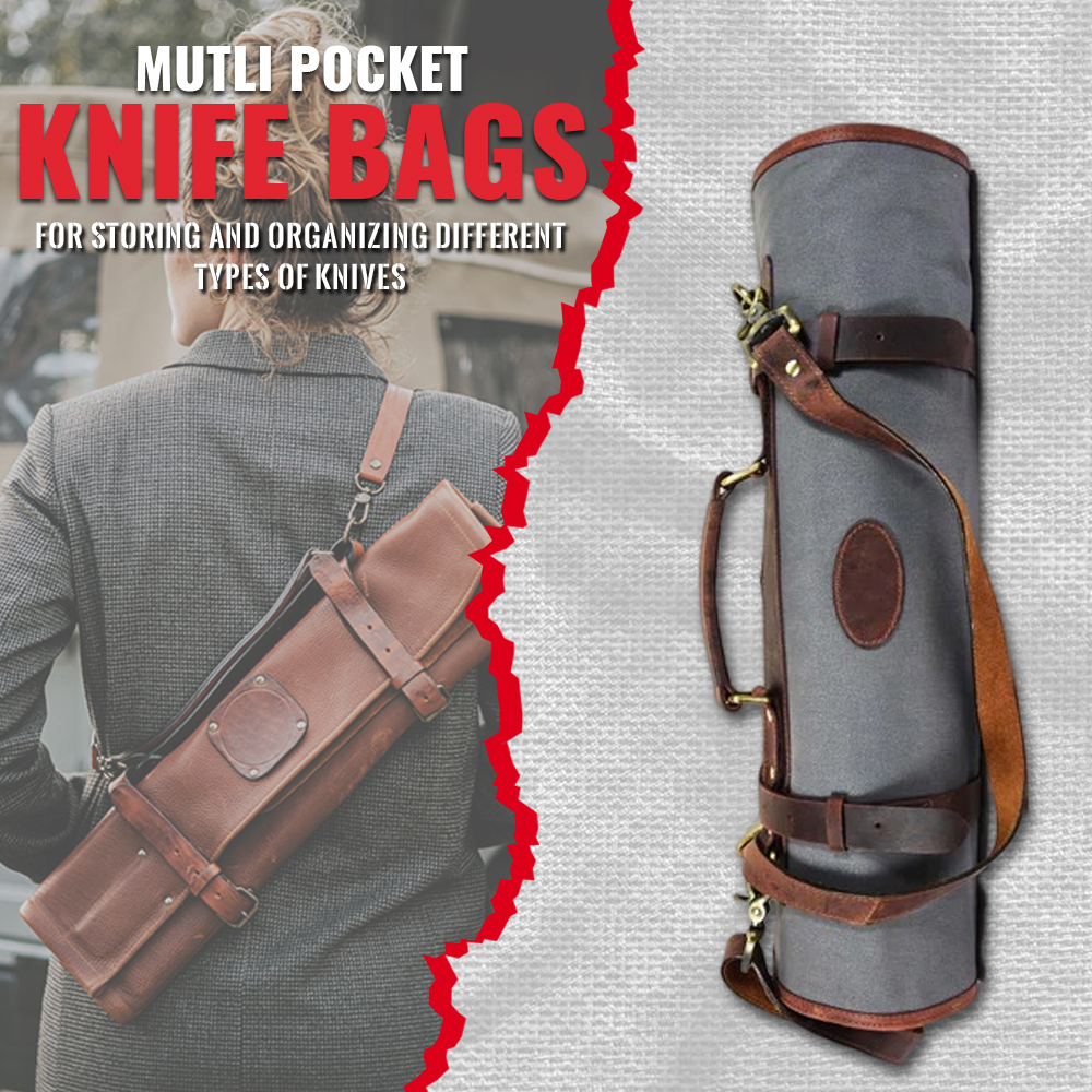 Multi-pocket knife bags for storing and organizing different types of knives