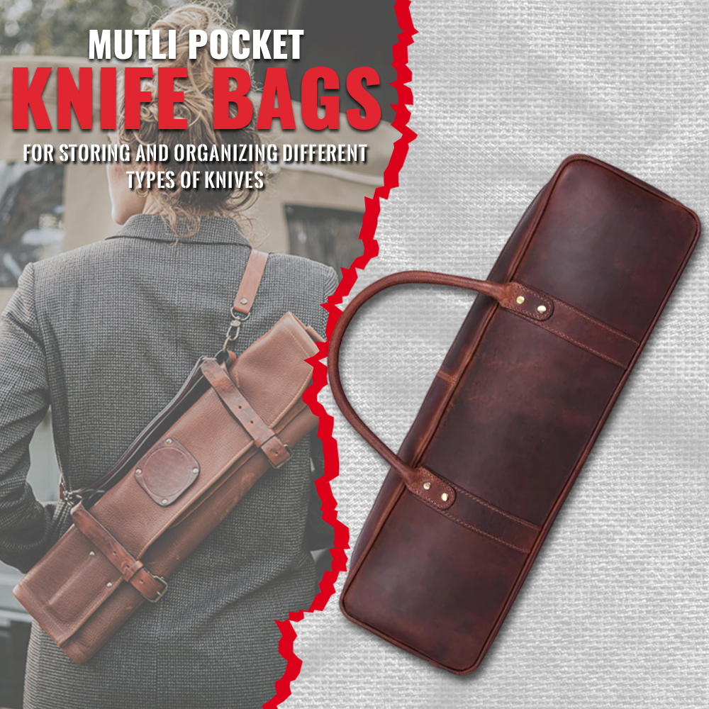 Multi-pocket knife bags for storing and organizing different types of knives