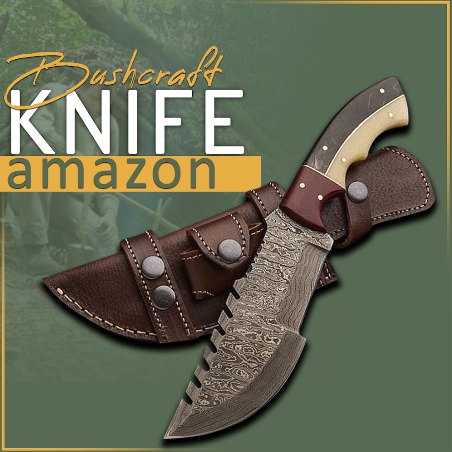 Tracker Knives® Outdoors Heavy-Duty Damascus Steel Bushcraft Knife with Leather Sheath